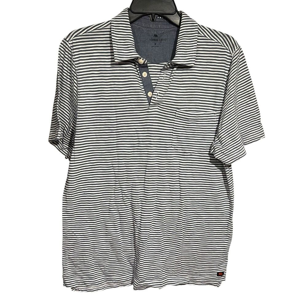 The Normal Brand Men’s M Blue White Stripe Polo Shirt 100% Cotton Preppy Casual